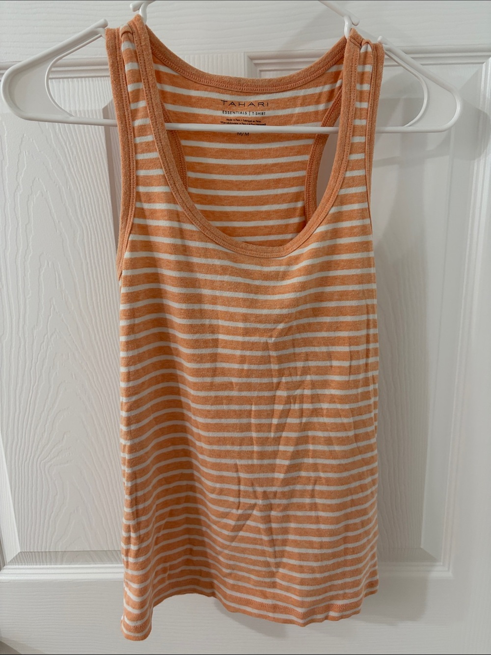 Tahari Peach and White Striped Scoop Neck Tank